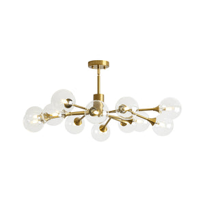 Mid-Century Brass Glass Bubble Branch Sputnik Semi Flush Chandelier