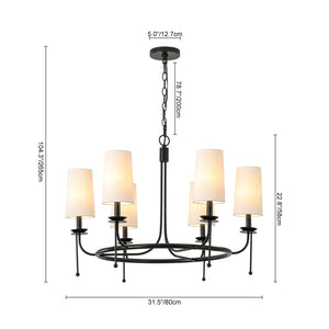 Vintage 6-Light White Linen Conical Round Ring Chandelier