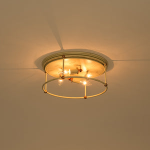Shabby Chic Distressed Beige Metal Drum Lantern Flush Mount