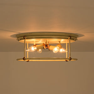 Shabby Chic Distressed Beige Metal Drum Lantern Flush Mount