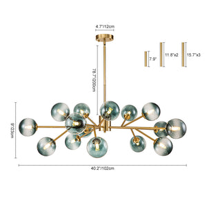 15-Light Branch Blue Glass Globe Bubble Chandelier