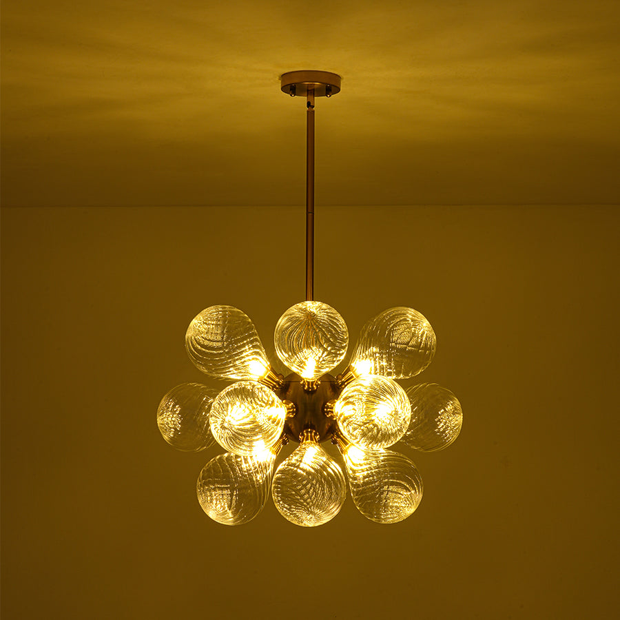 18-Light Cluster Ribbed Glass Globe Bubble Chandelier