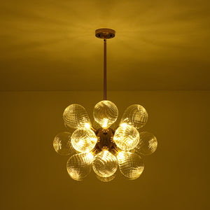 18-Light Cluster Ribbed Glass Globe Bubble Chandelier