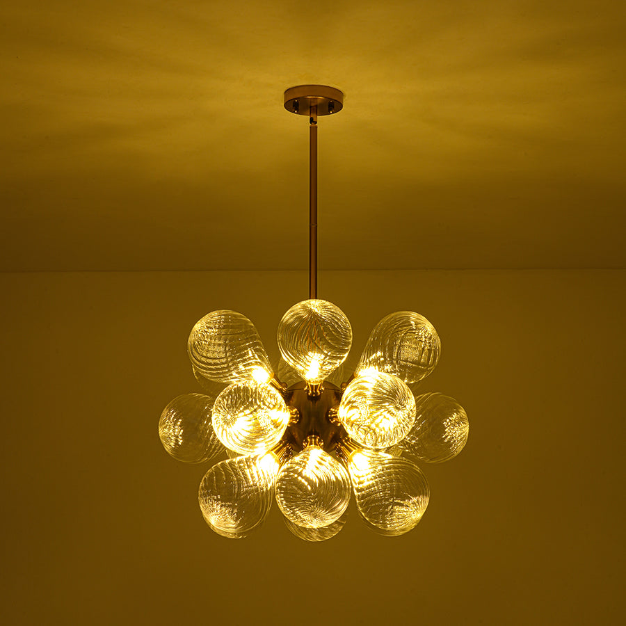 18-Light Cluster Ribbed Glass Globe Bubble Chandelier