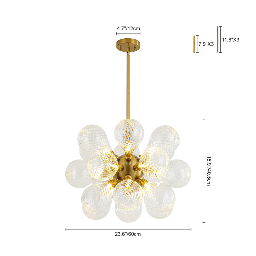 18-Light Cluster Ribbed Glass Globe Bubble Chandelier