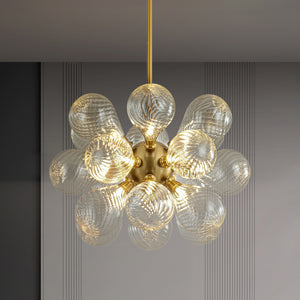 18-Light Cluster Ribbed Glass Globe Bubble Chandelier