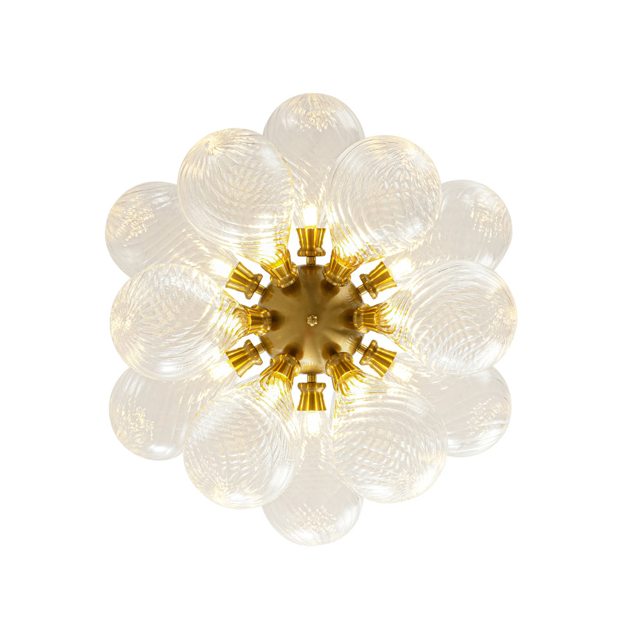 18-Light Cluster Ribbed Glass Globe Bubble Chandelier