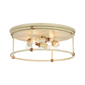 Shabby Chic Distressed Beige Metal Drum Lantern Flush Mount