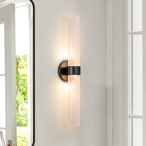 2-Light Rippled Glass Linear Tube LED Vanity Wall Sconce