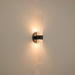 2-Light Rippled Glass Linear Tube LED Vanity Wall Sconce