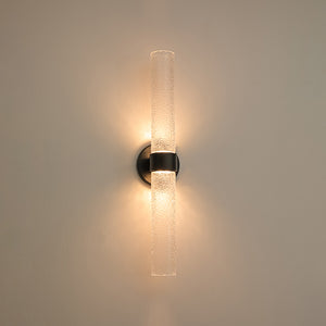 2-Light Rippled Glass Linear Tube LED Vanity Wall Sconce