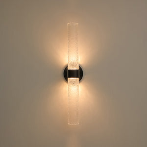 2-Light Rippled Glass Linear Tube LED Vanity Wall Sconce