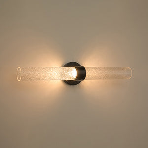 2-Light Rippled Glass Linear Tube LED Vanity Wall Sconce