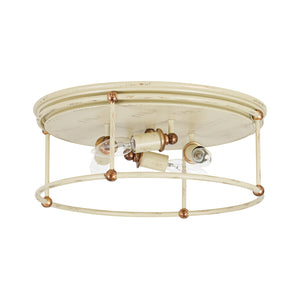 Shabby Chic Distressed Beige Metal Drum Lantern Flush Mount