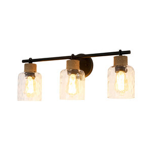 Farmhouse 3-Light Rope Hammered Glass Vanity Wall Lamp