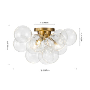 3-Light Brass Cluster Clear Glass Globe Bubble Ceiling Light