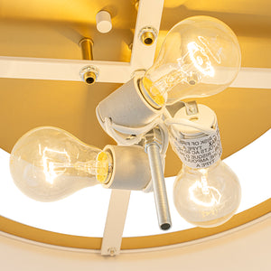 3-Light Brass White Fabric Drum Cage Semi Flush Mount