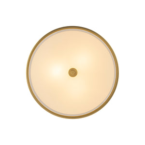 3-Light Brass White Fabric Drum Cage Semi Flush Mount
