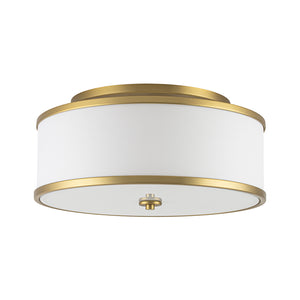 3-Light Brass White Fabric Drum Cage Semi Flush Mount