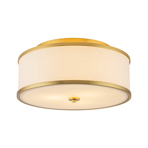 3-Light Brass White Fabric Drum Cage Semi Flush Mount