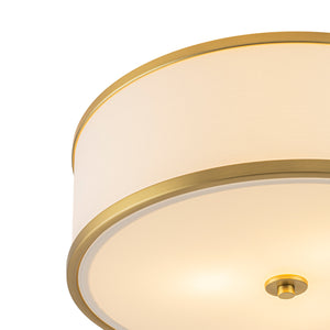 3-Light Brass White Fabric Drum Cage Semi Flush Mount