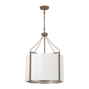 3-Light Distressed Bronze White Fabric Drum Lantern Pendant