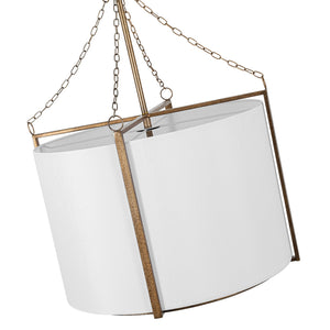 3-Light Distressed Bronze White Fabric Drum Lantern Pendant