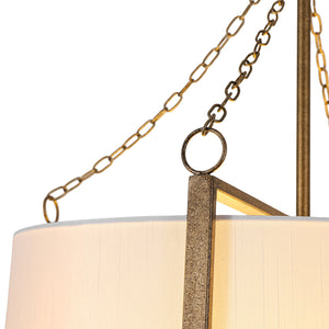 3-Light Distressed Bronze White Fabric Drum Lantern Pendant