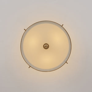3-Light Distressed Gold Linen Drum Cage Semi Flush Mount