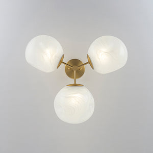 3-Light Opal Swirl Glass Globe Tiered Sputnik Semi Flush Mount