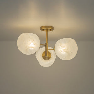 3-Light Opal Swirl Glass Globe Tiered Sputnik Semi Flush Mount