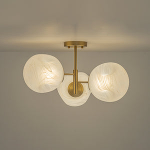 3-Light Opal Swirl Glass Globe Tiered Sputnik Semi Flush Mount