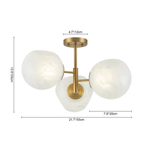 3-Light Opal Swirl Glass Globe Tiered Sputnik Semi Flush Mount