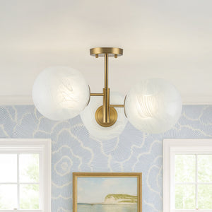 3-Light Opal Swirl Glass Globe Tiered Sputnik Semi Flush Mount