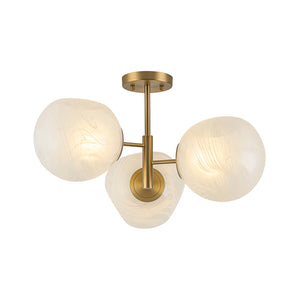 3-Light Opal Swirl Glass Globe Tiered Sputnik Semi Flush Mount