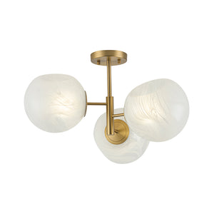 3-Light Opal Swirl Glass Globe Tiered Sputnik Semi Flush Mount