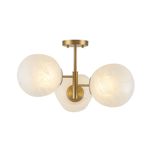 3-Light Opal Swirl Glass Globe Tiered Sputnik Semi Flush Mount