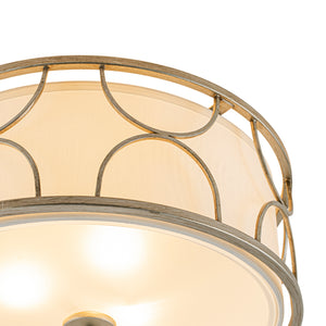3-Light Distressed Layered Fabric Drum Cage Semi Flush Mount
