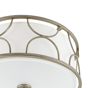 3-Light Distressed Layered Fabric Drum Cage Semi Flush Mount