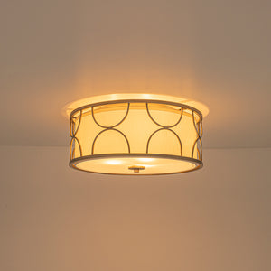 3-Light Distressed Layered Fabric Drum Cage Semi Flush Mount