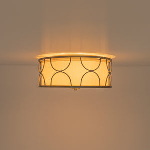 3-Light Distressed Layered Fabric Drum Cage Semi Flush Mount