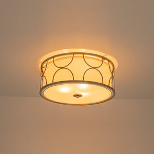 3-Light Distressed Layered Fabric Drum Cage Semi Flush Mount