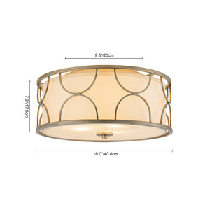 3-Light Distressed Layered Fabric Drum Cage Semi Flush Mount