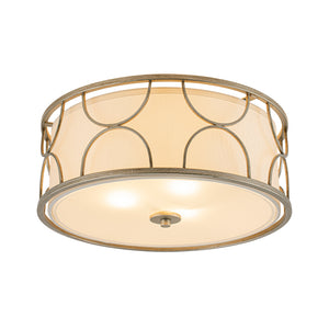 3-Light Distressed Layered Fabric Drum Cage Semi Flush Mount