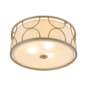 3-Light Distressed Layered Fabric Drum Cage Semi Flush Mount
