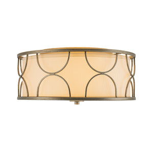 3-Light Distressed Layered Fabric Drum Cage Semi Flush Mount