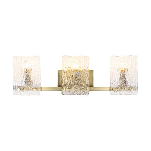 3-Light Water Glass Square Panel Brass Vanity Wall Sconce