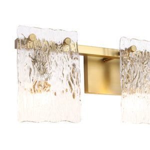 3-Light Water Glass Square Panel Brass Vanity Wall Sconce