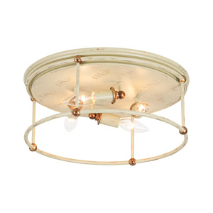 Shabby Chic Distressed Beige Metal Drum Lantern Flush Mount