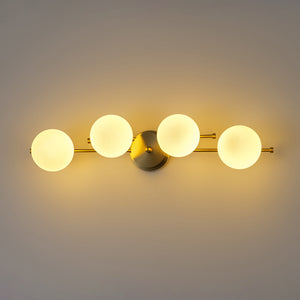 4-Light Brass Tiered Opal Glass Globe Linear Vanity Wall Sconce